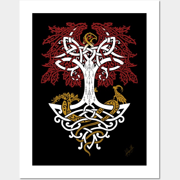 Yggdrasil and Creatures Norse Mythology Knotwork Wall Art by Art of Arklin